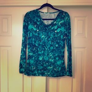 Teal floral drape neck top by  Talbots NWOT